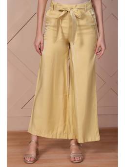 Elleven - Women Yellow Viscose Solid Palazzo