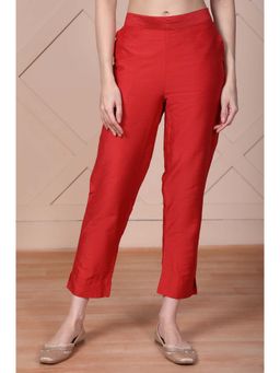 Aurelia - Women Red Viscose Solid Pant