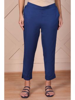 Elleven - Women Blue Cotton Solid Pant