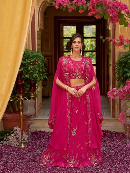 Vaamsi - Women Pink Silk Blend Embroidered Top with Skirt and Shrug