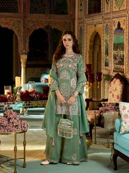 Vaamsi - Women Green Viscose Rayon Embroidered Kurta with Palazzo and Dupatta