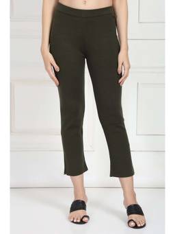 W - Olive Viscose Blend Solid Pant