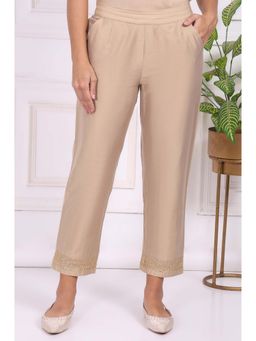 W - Beige Viscose Blend Solid Pant