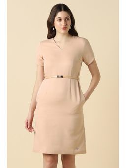 Allen Solly - Women Beige Solid Formal Dress with Belt