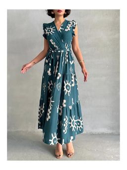 PIMU - V-Neck Maxi Dress With Belt Teal