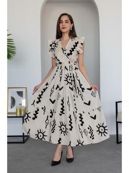 PIMU - V-Neck Maxi Dress With Belt White