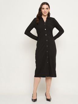 Madame - Button Down Black Bodycon Midi Dress