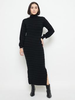 Madame - High Neck Black Knitted Maxi Dress