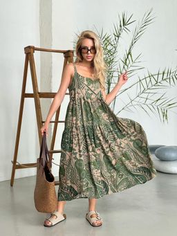 PIMU - Shoulder Straps Printed Maxi Dress