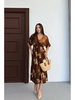 PIMU - Front Slit Brown Midi Dress