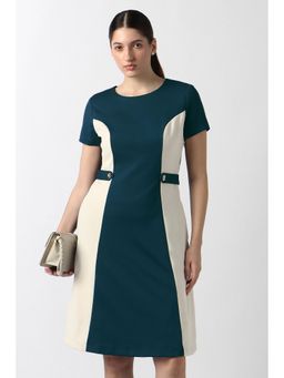 Van Heusen - Women Teal Patterned Knee Length Formal Dress