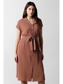 Van Heusen - Women Brown Solid Knee Length Formal Dress with Belt