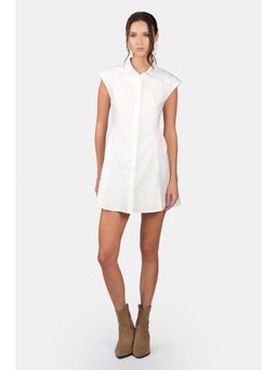 Virgio - Solid Cotton Gathered Shirt Mini Dress For Women
