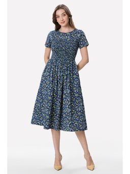 Virgio - Floral Viscose Smocked Bodice Midi Dress For Women