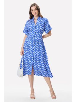 Virgio - Printed Cotton Pleat Detail Midi Dress For Women