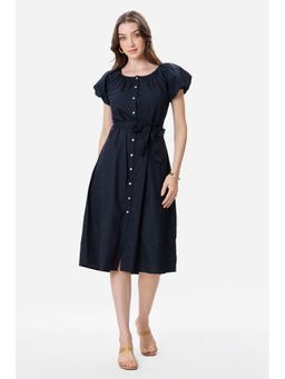Virgio - Solid Cotton Bubble Sleeve Midi Dress For Women