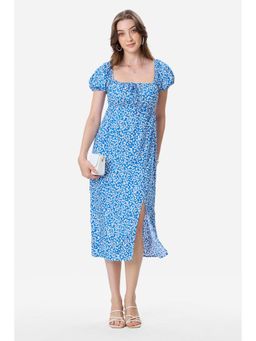 Virgio - Printed Viscose Puff Sleeve Midi Dress For Women