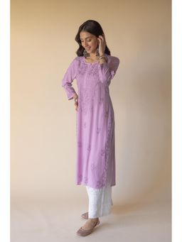 Old Marigold - Erum Purple Modal Hand Embroidered Chikankari Kurta