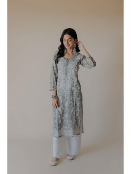 Old Marigold - Gauri Blue Mulmul Chikankari Printed Kurta