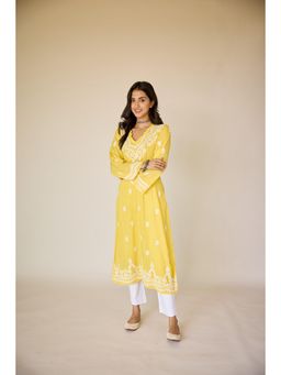 Old Marigold - Henna Yellow Modal Hand Embroidered Chikankari Kurta