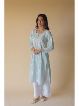 Old Marigold - Nazma Cotton Blue Hand Embroidered Chikankari Kurta