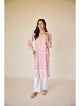 Old Marigold - Noura Dusty Pink Muslin Hand Embroidered Chikankari Kurta