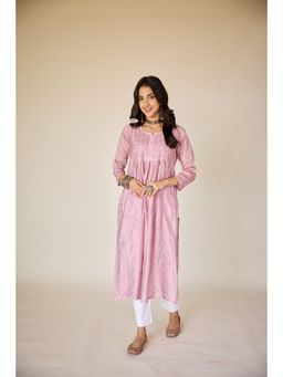 Old Marigold - Rim Purple Chanderi Hand Embroidered Chikankari Kurta