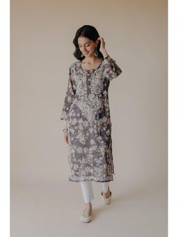 Old Marigold - Ruhi Grey Mulmul Chikankari Printed Kurta