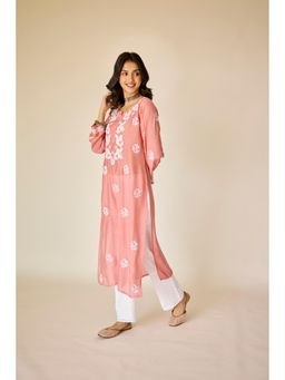 Old Marigold - Sumaiya Peach Pink Muslin Hand Embroidered Chikankari Kurta