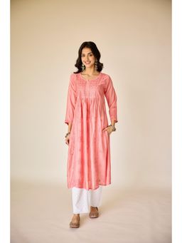 Old Marigold - Tala Peach Chanderi Hand Embroidered Chikankari Kurta