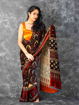 Sundarii - Charlotte Ajrakh Silk Velvet Saree without Blouse