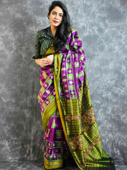Sundarii - Checkmate Handwoven Ikat Saree without Blouse