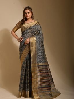 Odette - Grey Art Silk Designer Saree with Unstitched Blouse