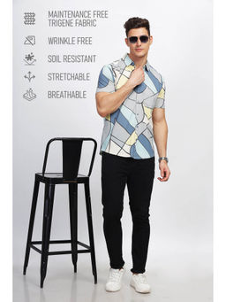 BULLMER - Men Grey Trendy Regular Fit Geometric Casual Shirt