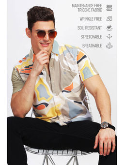 BULLMER - Men Khaki Trendy Regular Fit Printed Casual Shirt