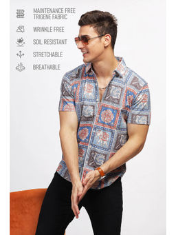 BULLMER - Men Blue Trendy Regular Fit Printed Casual Shirt