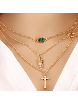 Yellow Chimes - Gold-Plated Green Stone-Studded Layered Necklace