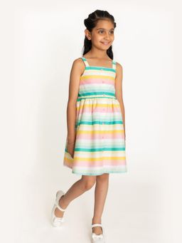Campana - Girls Cotton Lisa Bohemian Dress - Pastel Stripes - Multi Color