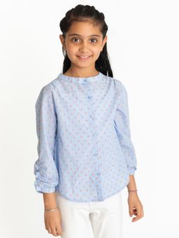 Campana - Girls Cotton Anne Crinkle Sleeve Shirt - Chambray Dobby - Blue