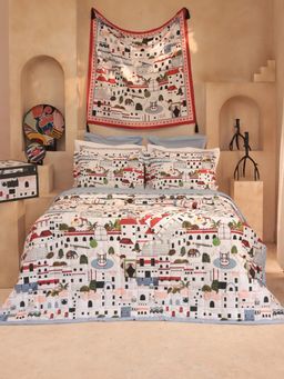 MYTRIDENT - Jaiscape 100% Cotton 400 Tc King Bedsheet & Pillow Covers (Set of 5)