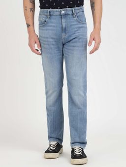 Guess - Blue Cotton Blend Solid Regular Fit Jeans