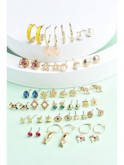 Zaveri Pearls - (Set of 25) Multi-Color Contemporary Studs & Hoop Earrings ZPFK15133