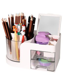 House of Quirk - 360degree Rotating Desk Organizer Makeup & Stationery Holder Storage Box (White)