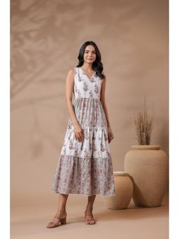 Gahan - White V-Neck Handblock Printed Dress