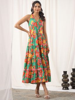 Gahan - Green Printed Halter Neck Dress