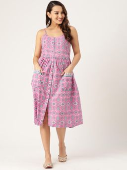 Gahan - Pink Printed Cami Dress with Pockets