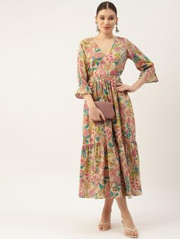 Gahan - Cream Elasticated Cutout Waist Dress