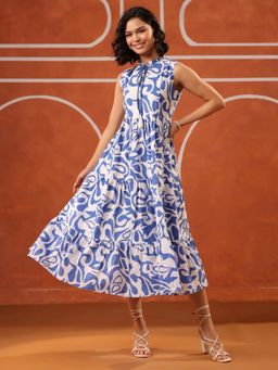 Gahan - Blue Abstract Tiered Sleeveless Dress