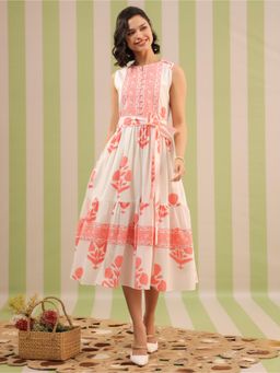 Gahan - Pink Sleeveless Midi Dress with Belt