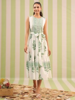Gahan - Green Sleeveless Midi Dress with Belt